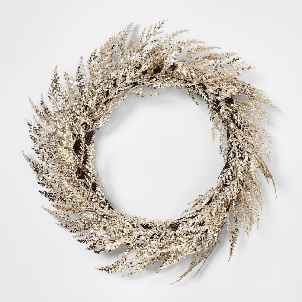 24in Unlit Cedar Artificial Christmas Wreath Champagne Glitter - Wondershop™ | Target