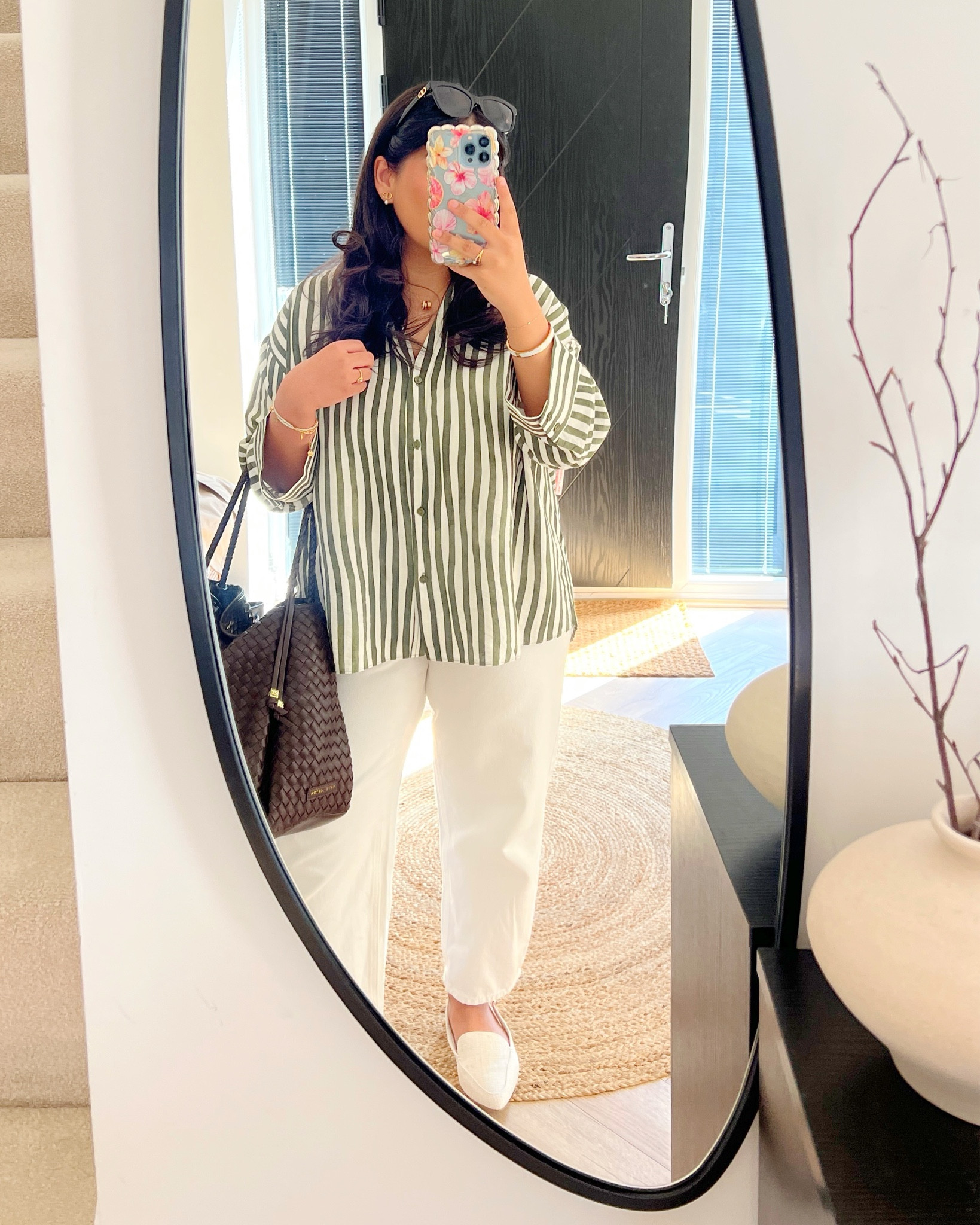 Green stripe shirt petite white jeans 

#LTKsummer #LTKspring