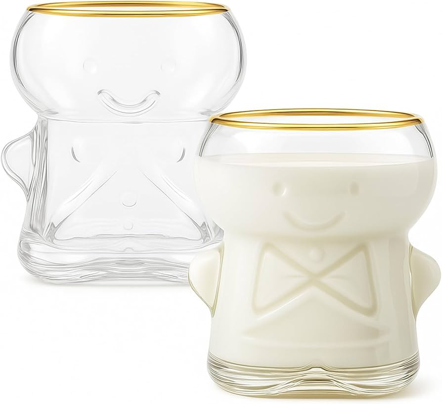 2 Pcs Christmas Gingerbread Man Drinking Glasses, 20oz Christmas Gingerbread Man Clear Glass Mug ... | Amazon (US)