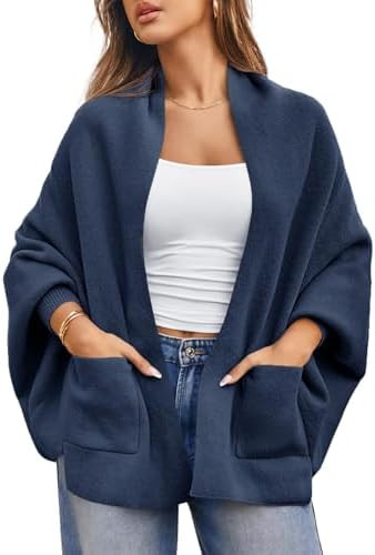 Saodimallsu Womens Open Front Cardigan Batwing Long Sleeve Shawl Chunky Knit Loose Fall Poncho Sw... | Amazon (US)