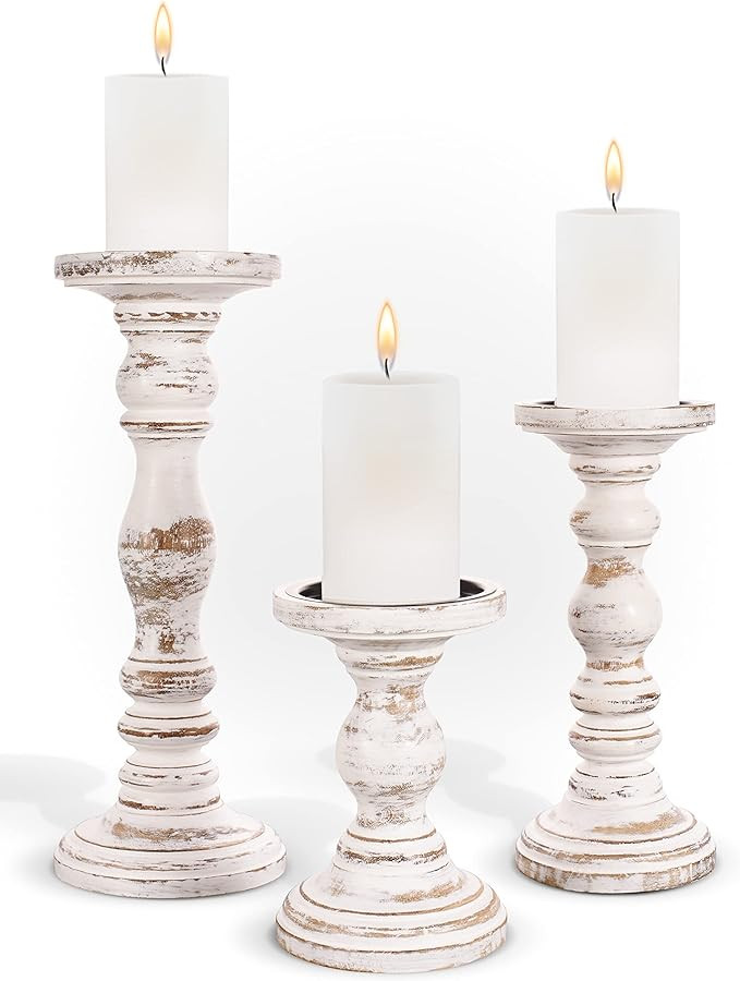 Large Candle Holders for Pillar Candles - Rustic Farmhouse Style Home Decor - Perfect for Table C... | Amazon (US)