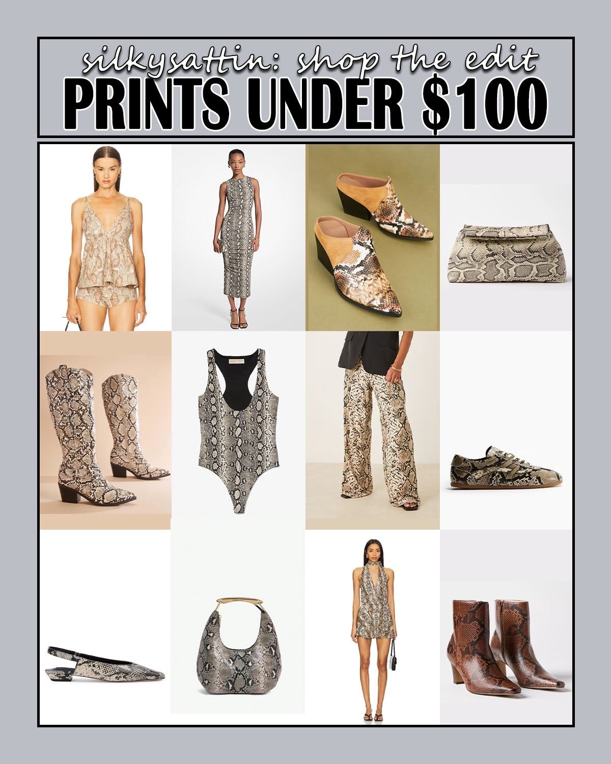 Shop the Edit: Snake Prints Under $100

Whoever said prints are considered a neutral color is a winner in my book! It’s one of my favorite subtle ways of taking any outfit to the next level without trying too hard. Shop these snake print articles for under $100. I added additional options in “Shop similar products,” all under $100 as well. 

Check out my profile for two other snake print posts: one in the $100-$200 range and one over a $200 budget. With these three options, you're sure to find something you love. 

..And if that’s not enough, we have similar posts for all of the following prints too: cow, crocodile, leopard, and zebra prints! Visit my profile for all things prints.

#faux #cow #croc #crocodile #catprint #leopard #snake #zebra #calfhair #ponyhair #leather #print #pattern 

#LTKFindsUnder100 #LTKSaleAlert #LTKFindsUnder50