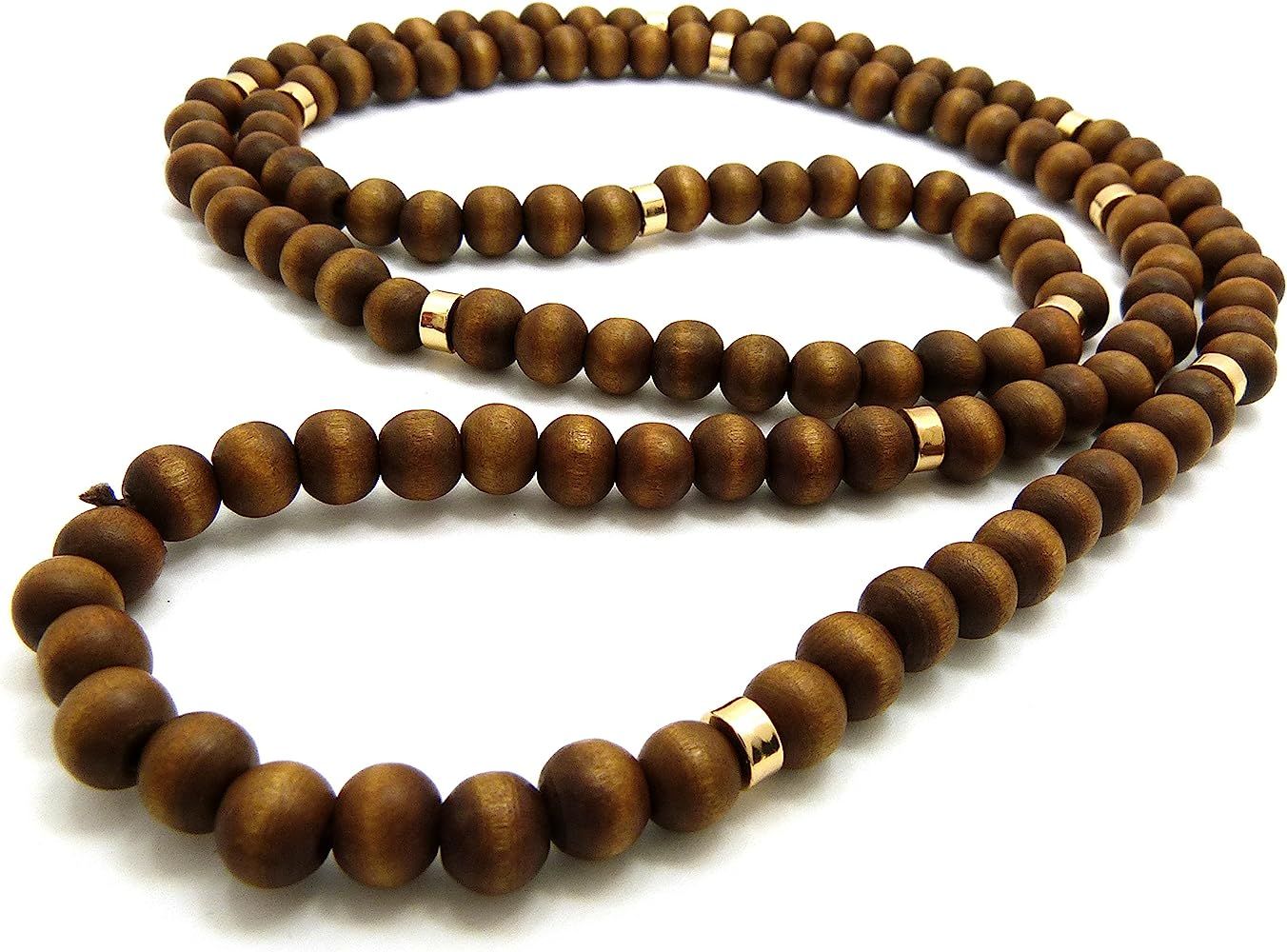 Fashion 21 Jet Black, Brown Tone 8mm 36" Wooden Bead Metal Connect Ball Bead Necklace | Amazon (US)