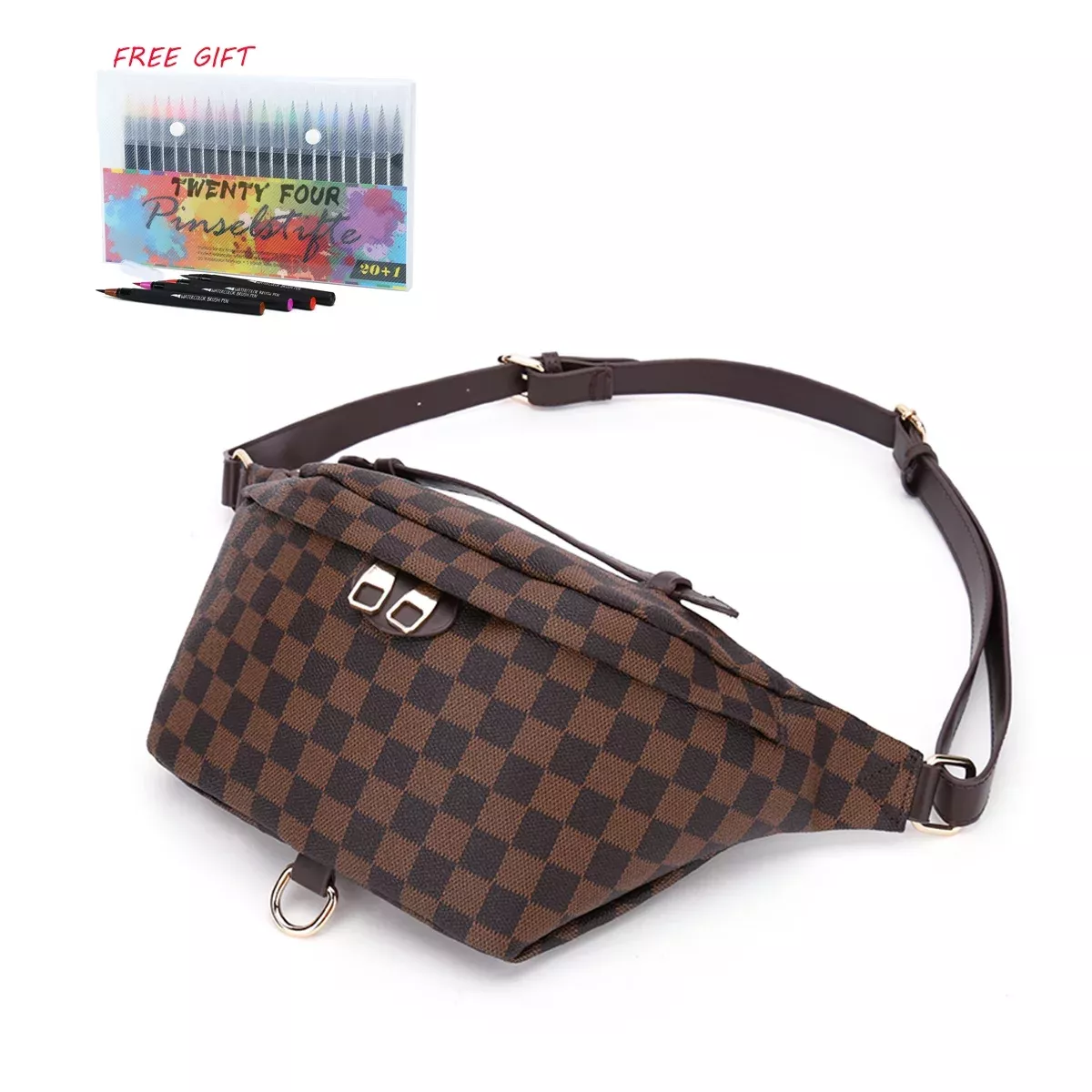 TWENTY FOUR Womens Checkered Tote Shoulder Bag with inner pouch