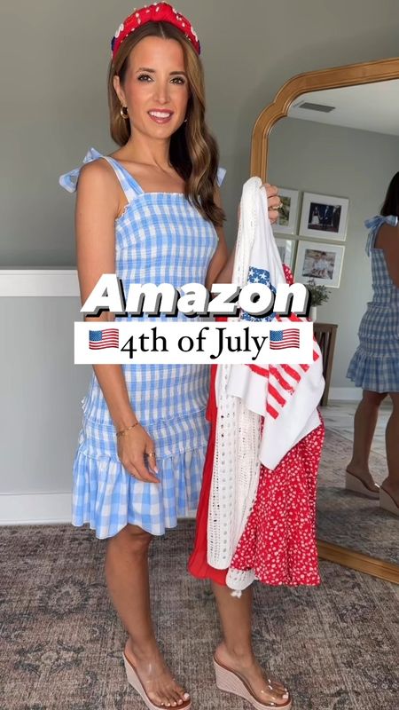 Amazon Fourth of July outfits. 4th of July. Amazon rompers with adjustable straps. Amazon American flag tank top in XS. Abercrombie curve love denim shorts in 24. Amazon gingham dress with adjustable tie straps. Amazon swimsuit coverup. Shoes are TTS. 4th of July headbands. Summer outfits. Vacation outfits. Summer dress. Summer romper. 

**Wearing smallest size in each. I am 5’3 and 110, 32b.


#LTKFindsUnder50 #LTKSwim #LTKTravel