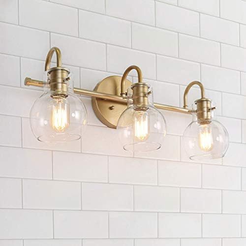Bathroom Lights Over Mirror, Gold Bathroom Light Fixtures with 3 Clear Glass Globe Shades, 22”x7”x9” | Amazon (US)