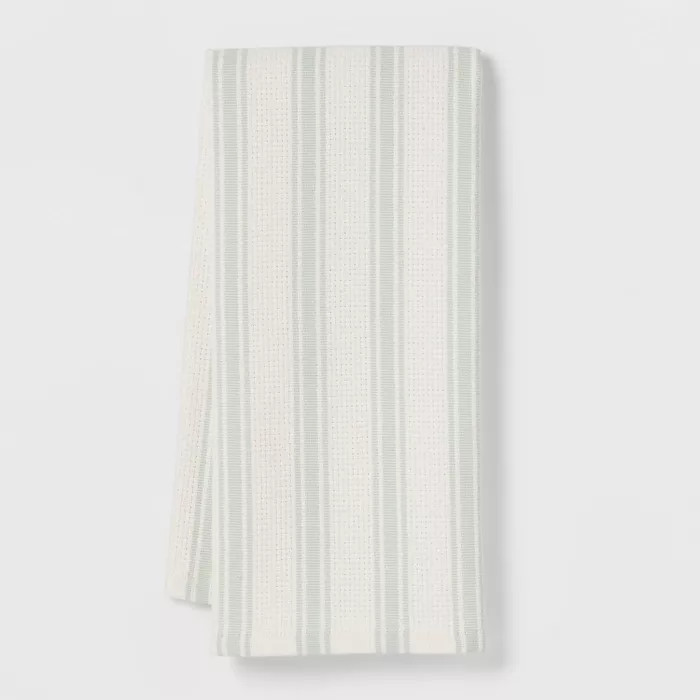 Cotton Basketweave Stripe Kitchen Towel Green - Threshold™ | Target