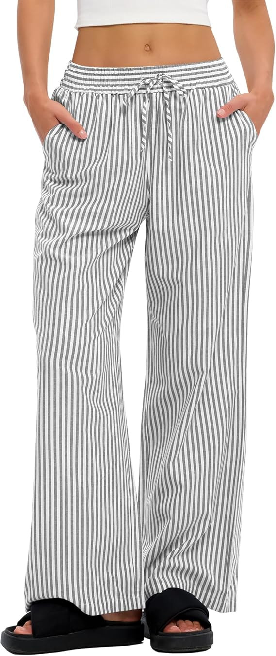 LOMON Striped Gingham Pants Women 2026 Spring Summer Pajamas Wide Leg Pj Lounge Boxer Bottoms Y2k... | Amazon (US)
