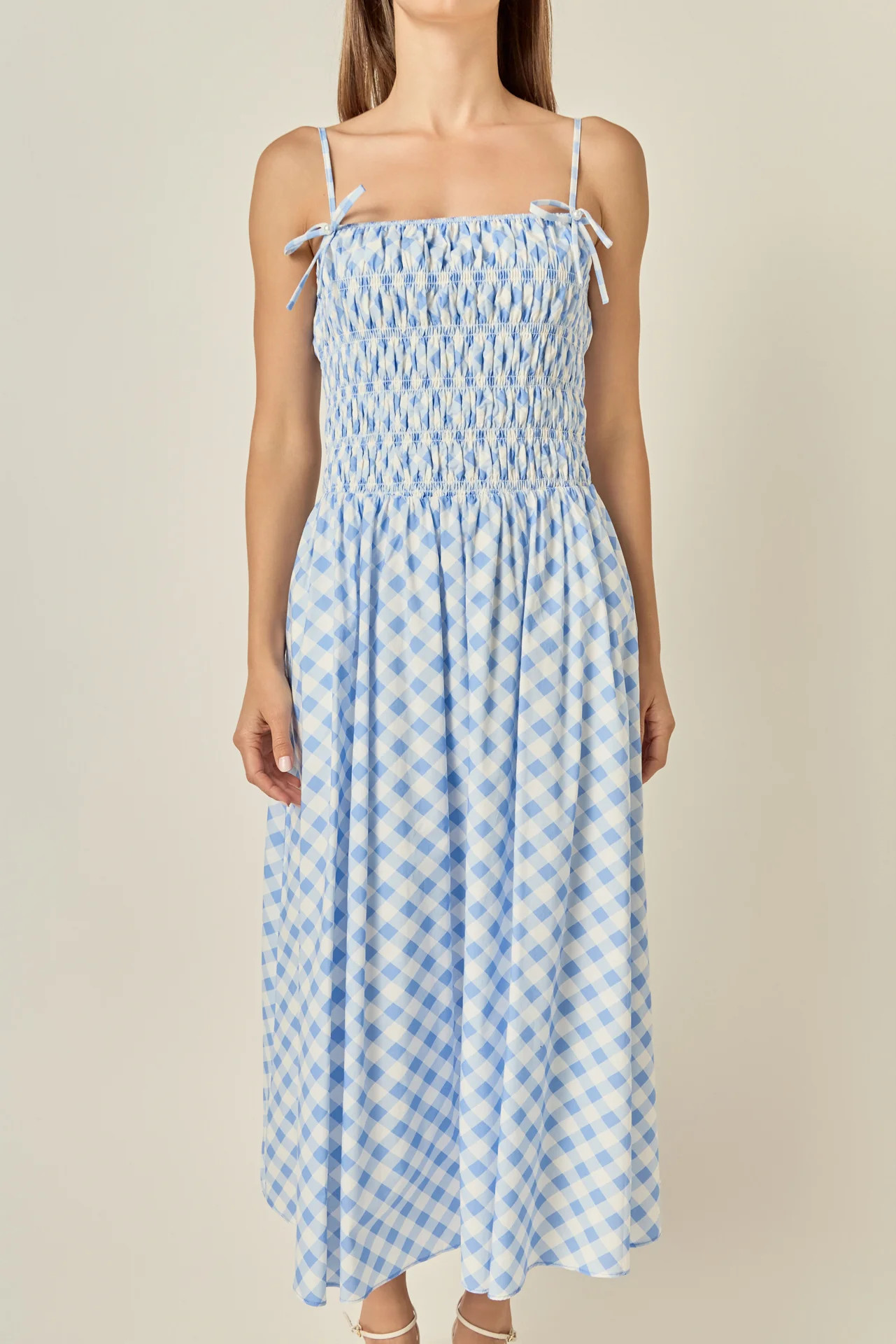 Checked Smocked Midi Dress | English Factory