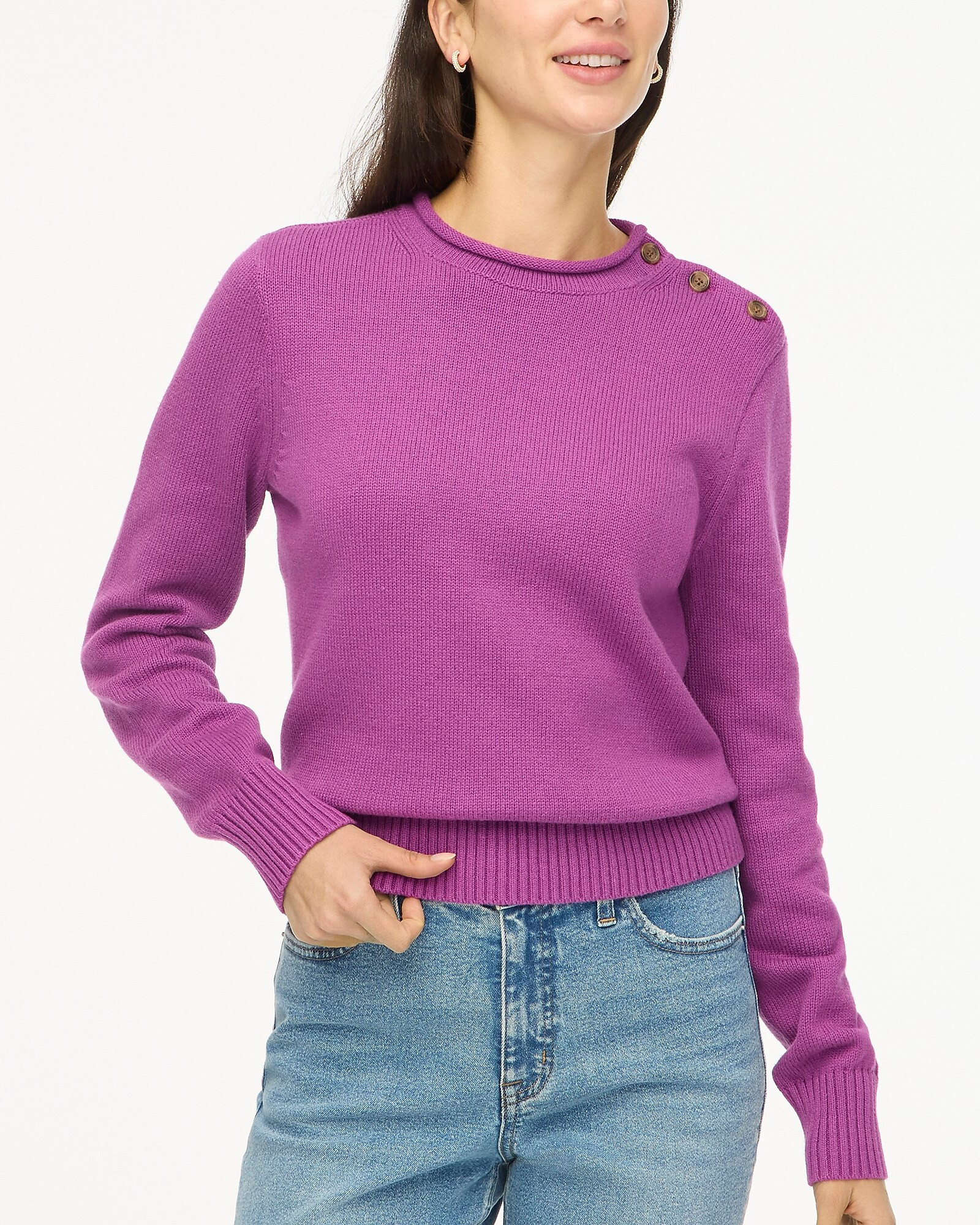 Rollneck™ button-shoulder pullover sweater | J.Crew Factory