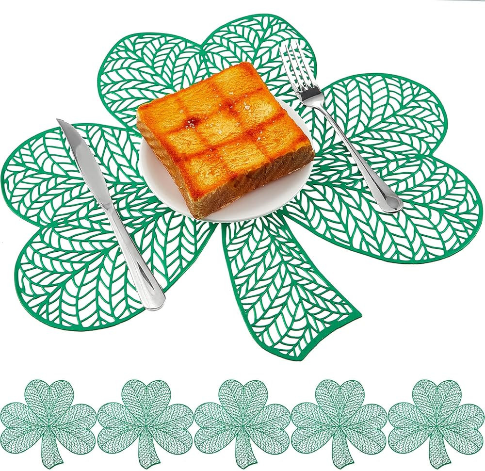 6 Pieces St. Patrick's Day Shamrock Placemat Green PVC Table Place Mat Non Slip Heat Resistant St... | Amazon (US)