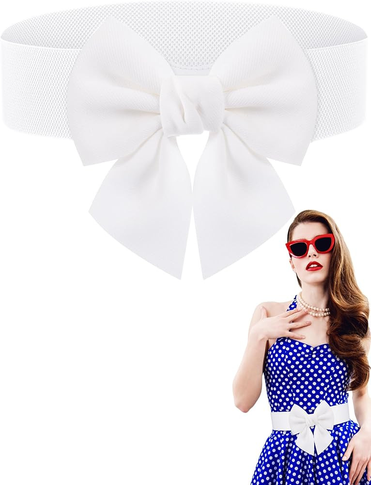 Geyoga Women Bow Belt Elastic Waist Belt Bowknot Stretchy Corset Dress Sash 2.4'' Wide | Amazon (US)