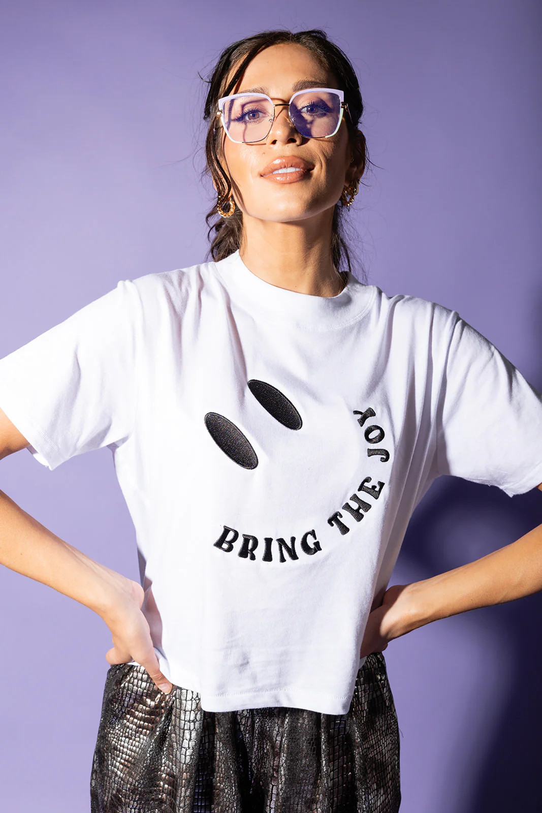 Bring The Joy Embroidered Crop Tee [S-XL] - white | WKNDchasers