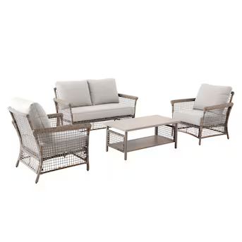 allen + roth Ivy Meadows 4-Piece Wicker Patio Conversation Set with White Cushions | Lowe's