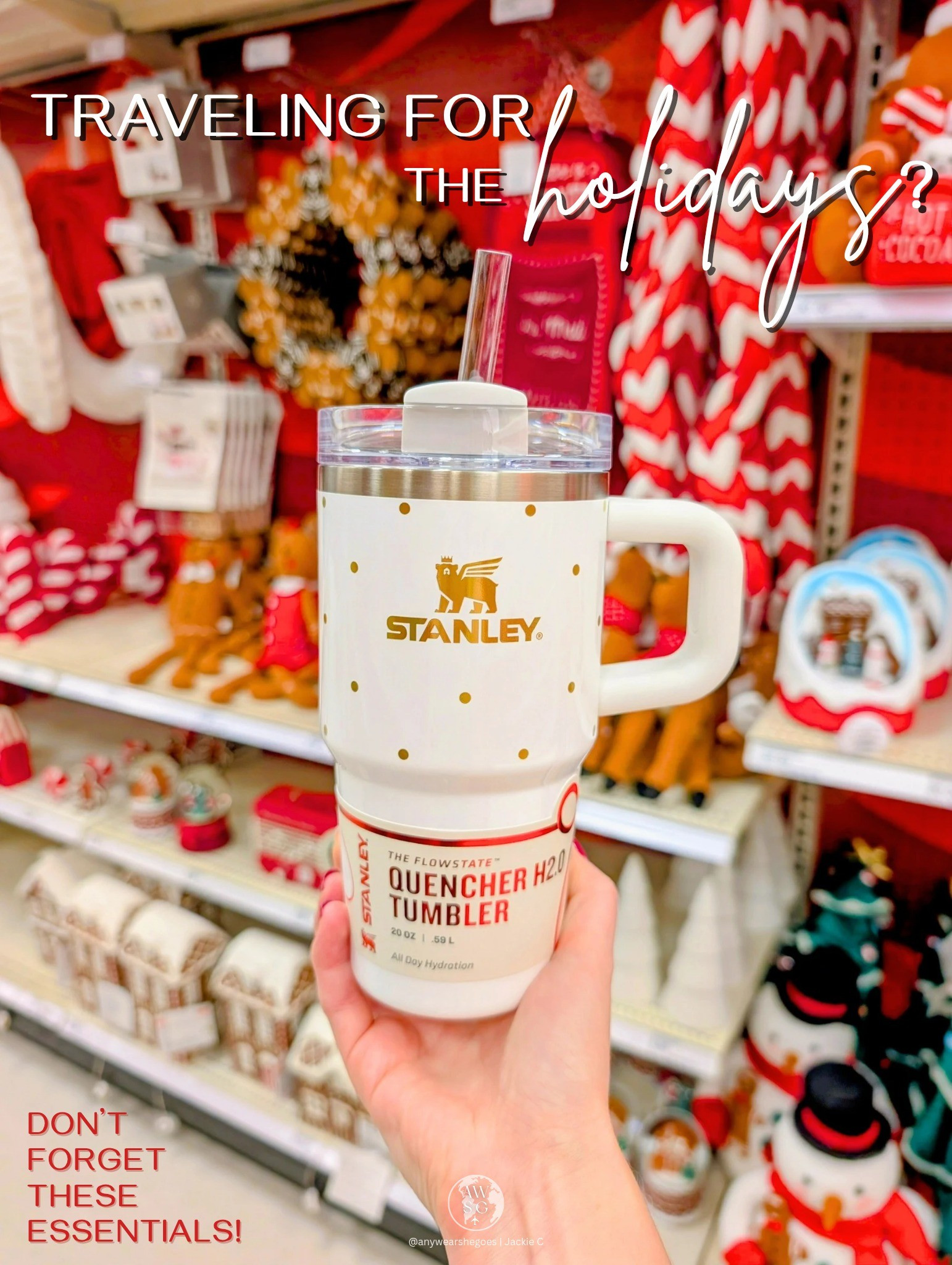 If you're traveling for the holidays, don't leave without these essentials! Stanley gold dot tumbler cup, graphic holiday cozy sweater, Byoma skincare travel kit, travel organizer toiletries bag, comfort travel pillow, press on nails mani set, Dossier sandalwood perfume, elf cc cream SPF.

#LTKGiftGuide #LTKHoliday #LTKTravel