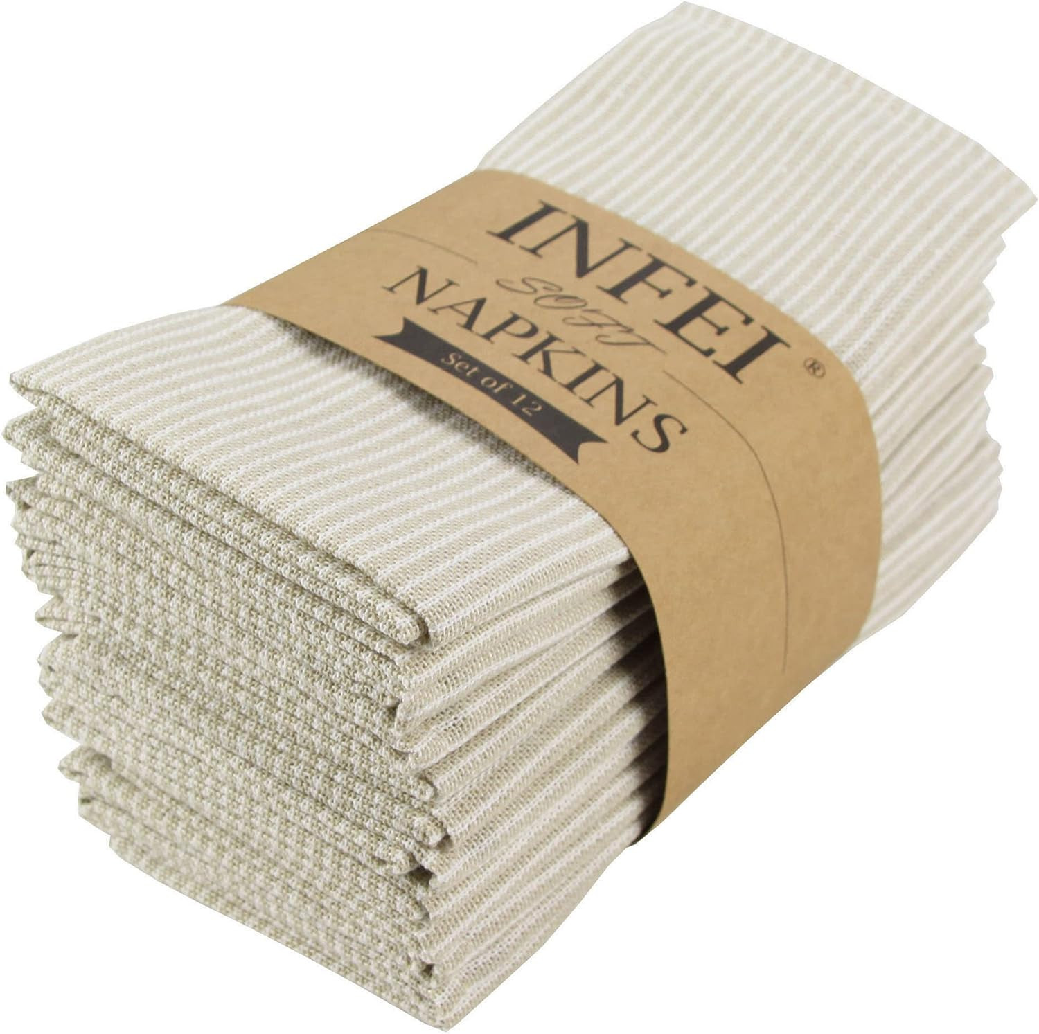 Narrow Striped Cotton Linen Blended Dinner Cloth Napkins - Set of 12 (40 x 40 cm) - for Events & Home Use (Beige) | Amazon (US)