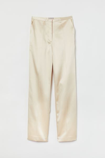 Straight-leg Satin Pants with Creases | H&M (US + CA)