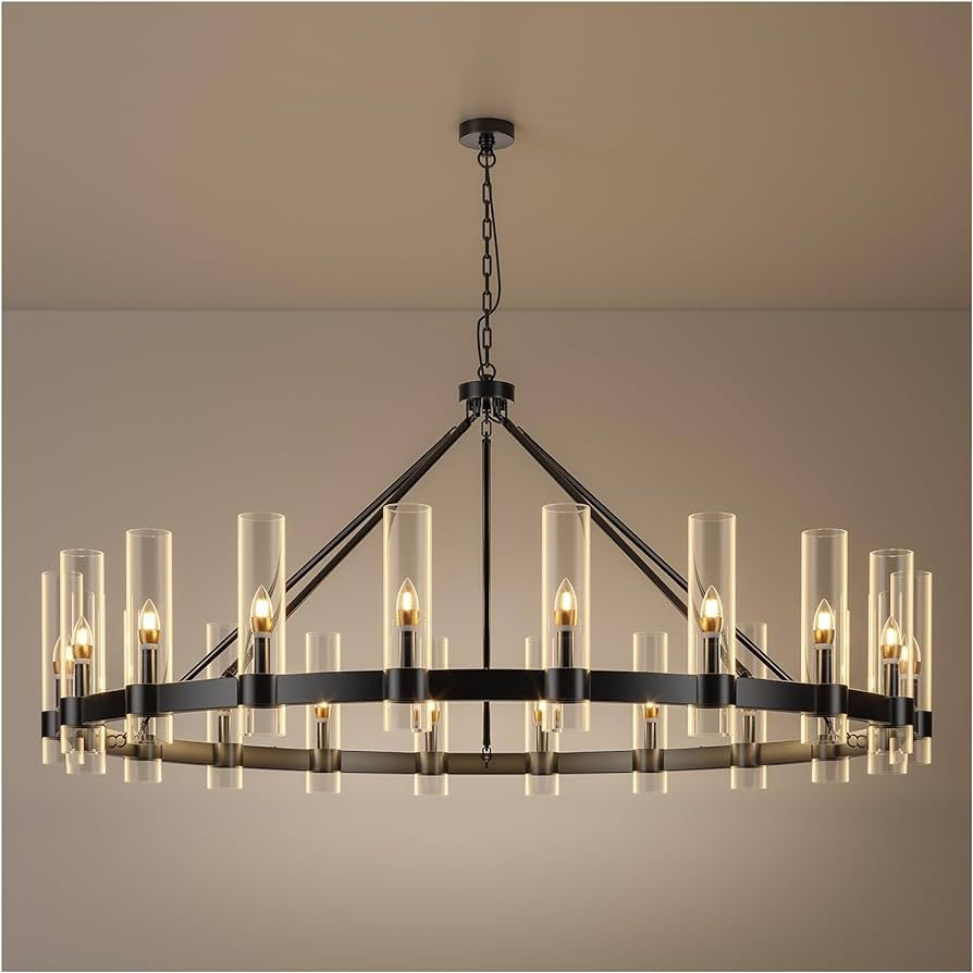 AEULYTIR 20-Lights Black Wagon Wheel Chandelier Modern Farmhouse with Glass Shade, 60 Inch Large ... | Amazon (US)