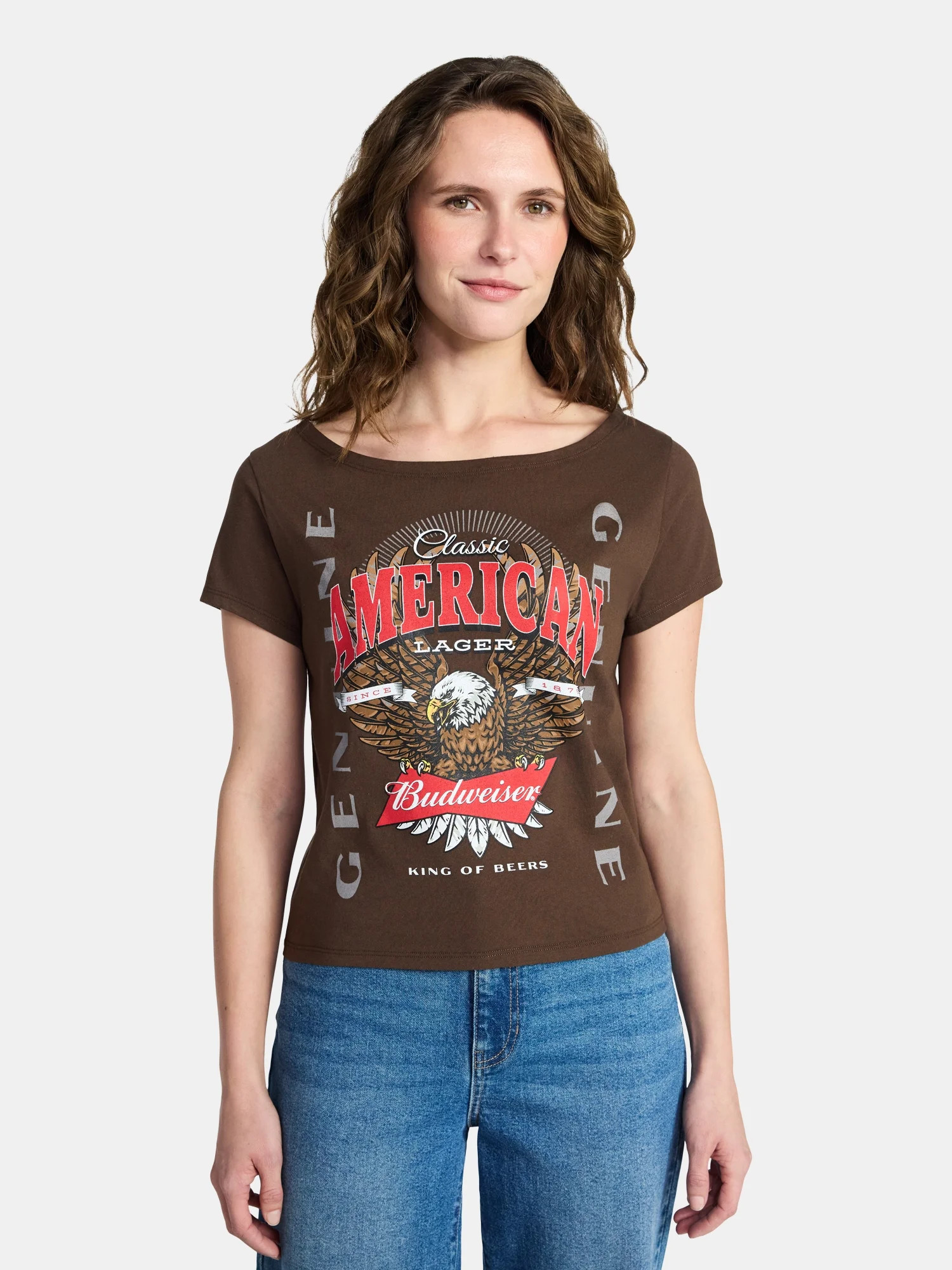 Budweiser Eagle Women's Off the Shoulder Graphic Tee with Short Sleeves, Sizes XXS-XXL | Walmart (US)