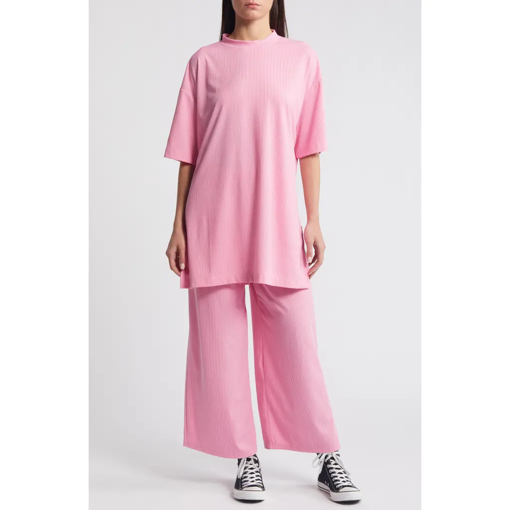 Dressed in Lala Lex Rib Oversize T-Shirt & High Waist Crop Pants in Pinky Rose at Nordstrom, Size Small | Nordstrom