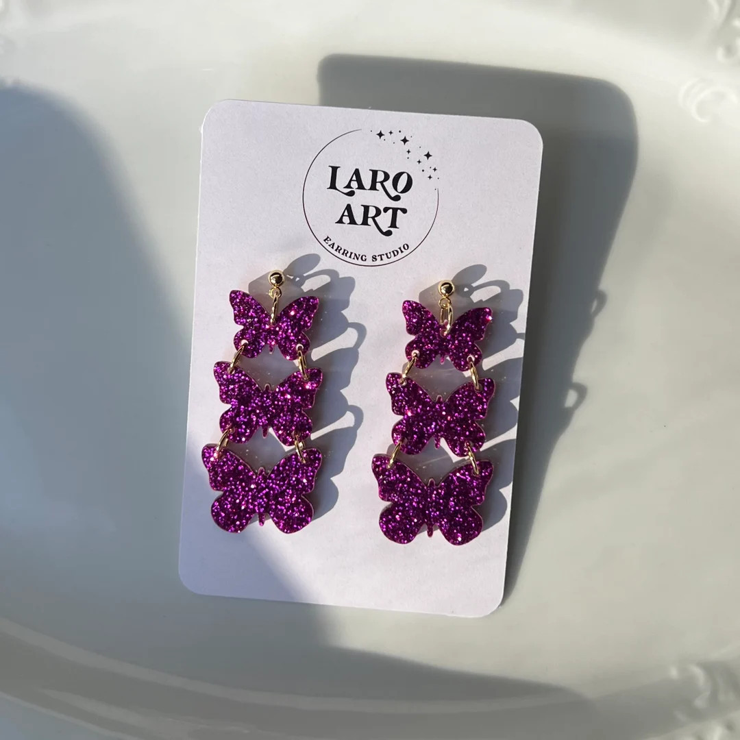 Laser Cut Acrylic Magenta Pink Glitter Butterfly Design 406 - Etsy | Etsy (US)