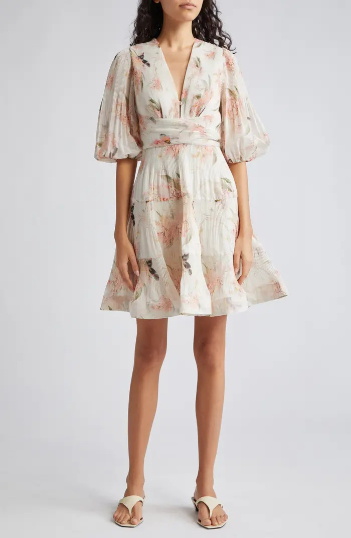 Floral Plissé Fit & Flare Dress | Nordstrom