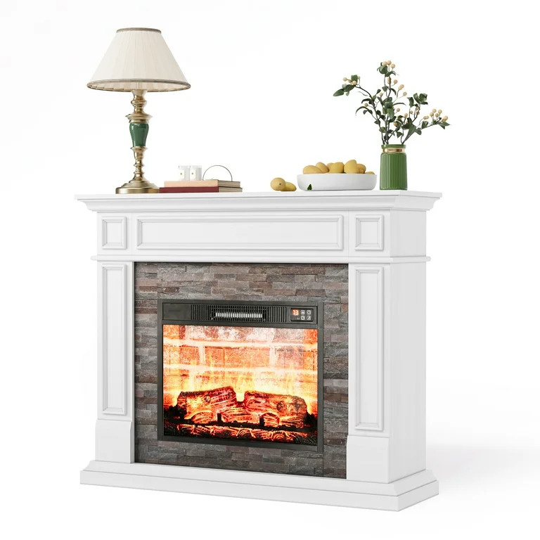 LGHM 44" Electric Fireplace Mantel, Wooden Stacked Stone Surround Free Standing Electric Fireplac... | Walmart (US)