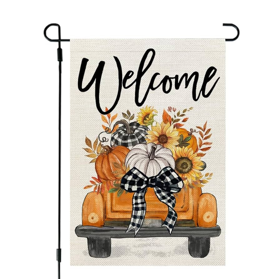 CROWNED BEAUTY Fall Garden Flag Pumpkins Truck 12x18 Inch Double Sided for Outside Small Burlap A... | Amazon (US)
