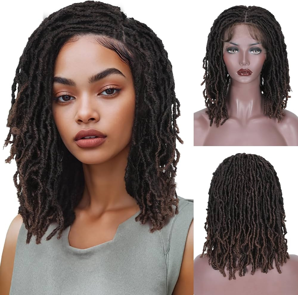 FAVE Full Lace Faux Locs Wig Short Braided Wigs for Black Women Ombre Brown Dreadlock Wigs for Da... | Amazon (US)