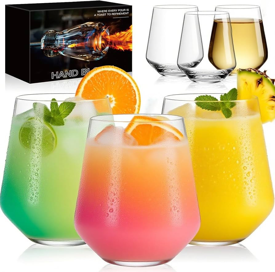 Physkoa Stemless Wine Glasses Set of 6 – 18oz Modern Crystal Glass, Lightweight & Dishwasher Sa... | Amazon (US)