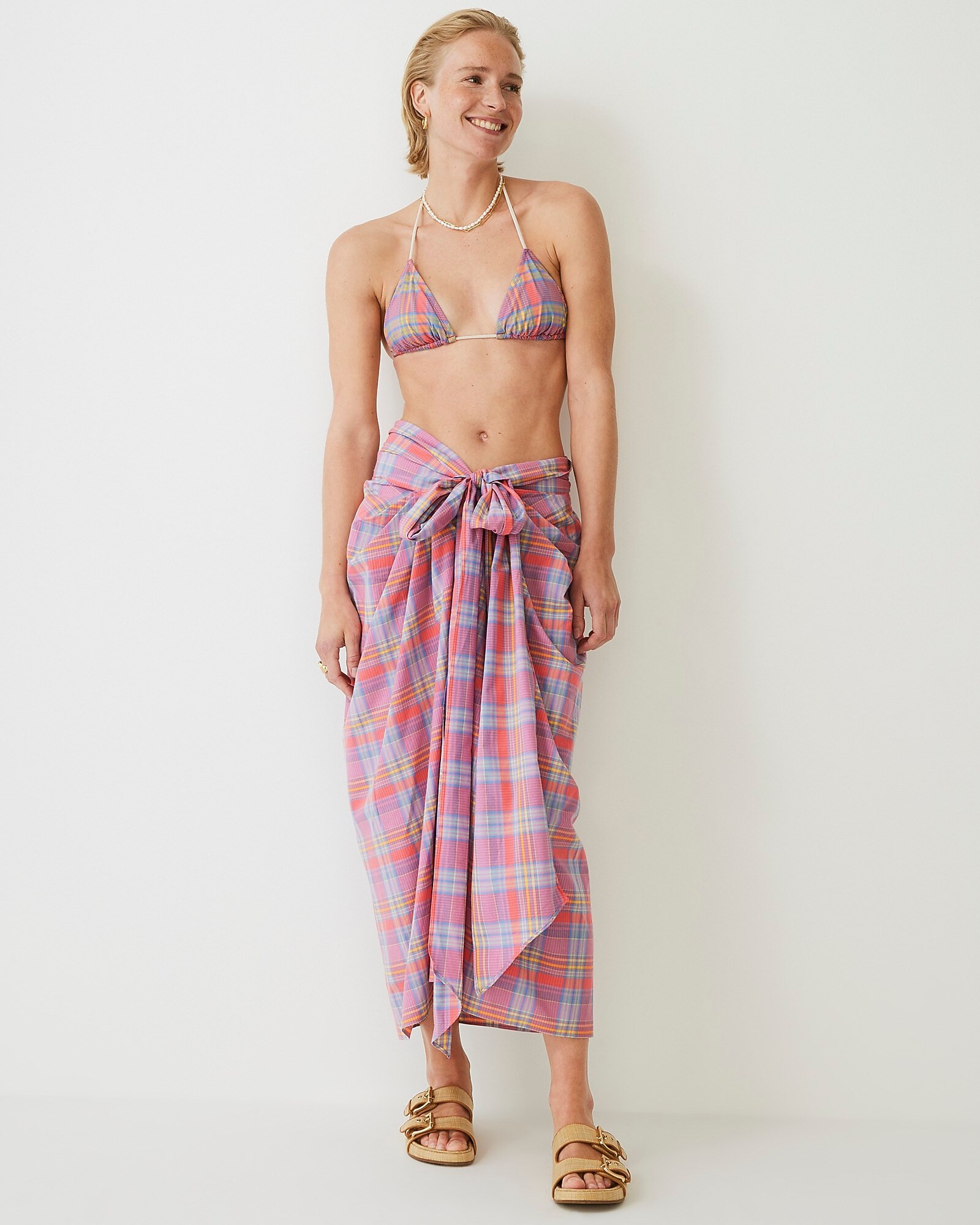 Draped beach sarong in sunset plaid | J. Crew US