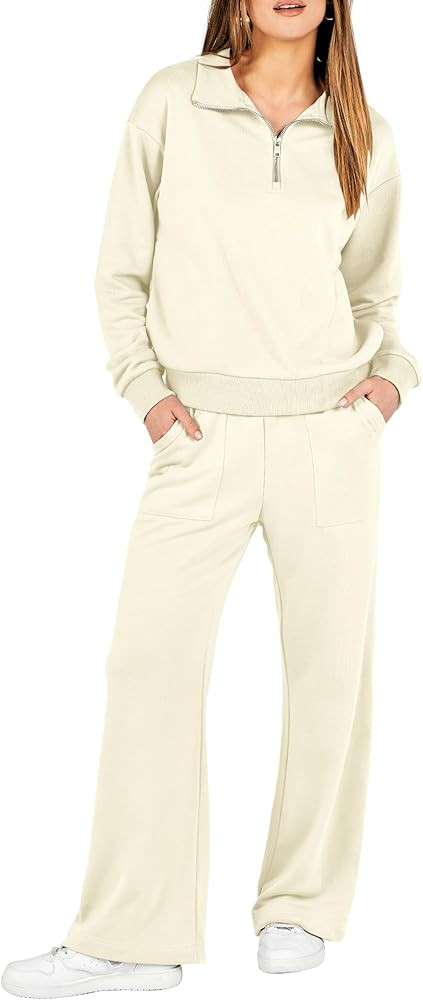 ANRABESS Women 2 Piece Outfits Half Zip Sweatshirt & Wide Leg Pants Sweatsuit Lounge Set 2023 Fal... | Amazon (US)