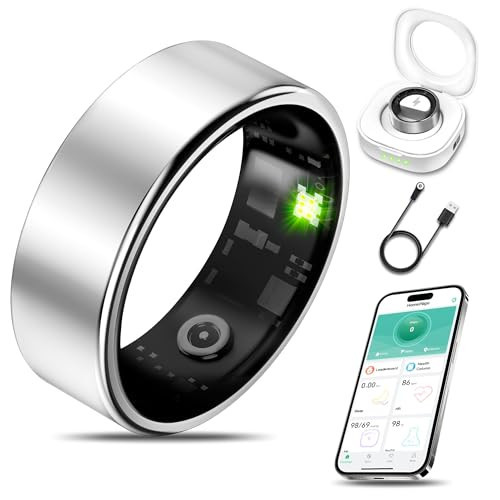 Smart Health Ring for Women Men Fitness Tracker with Heart Rate, Blood Oxygen, Blood Pressure, Sleep Monitoring, Step Counting, IP68 Waterproof for iPhone and Android, No Subscription Fee, Silver 13 | Amazon (US)