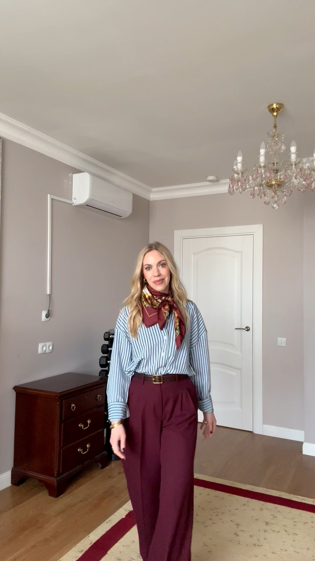 Work outfit, spring workwear, @Zara striped button down shirt, Gucci silk scarf, burgundy pants, office look

#LTKWorkwear #LTKOver40 #LTKgrwm