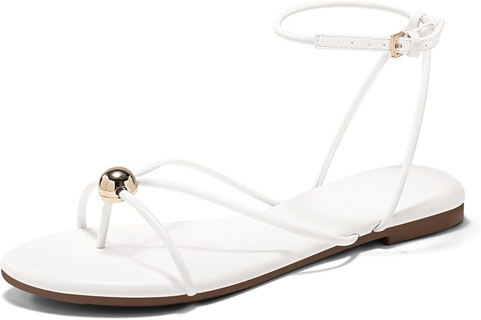 Coutgo Womens Strappy Flat Sandals Open Toe Flip Flops Sandals Ankle Strap Summer Beach Shoes | Amazon (US)