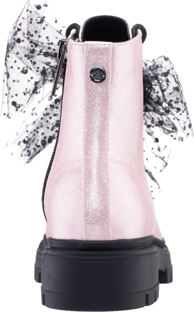 Nina Kids' Tink Crystal Mesh Bow Glitter Combat Boot | Nordstromrack | Nordstrom Rack