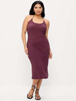 Beaded Halter-Neck Textured Midi Dress | Old Navy (US)