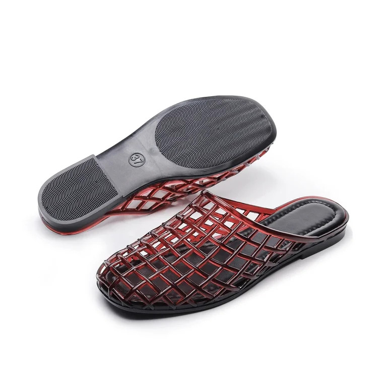Jelly Shoes for Women Jelly Mesh Flat Sandals Closed Toe Round Toe Slides Flats Slip on Summer Sl... | Walmart (US)