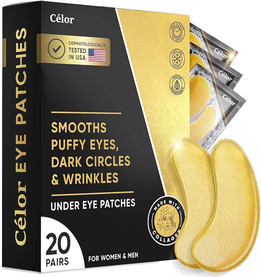 Under Eye Patches (20 Pairs) - Golden Under Eye Mask Amino Acid & Collagen, Under Eye Mask for Fa... | Amazon (US)