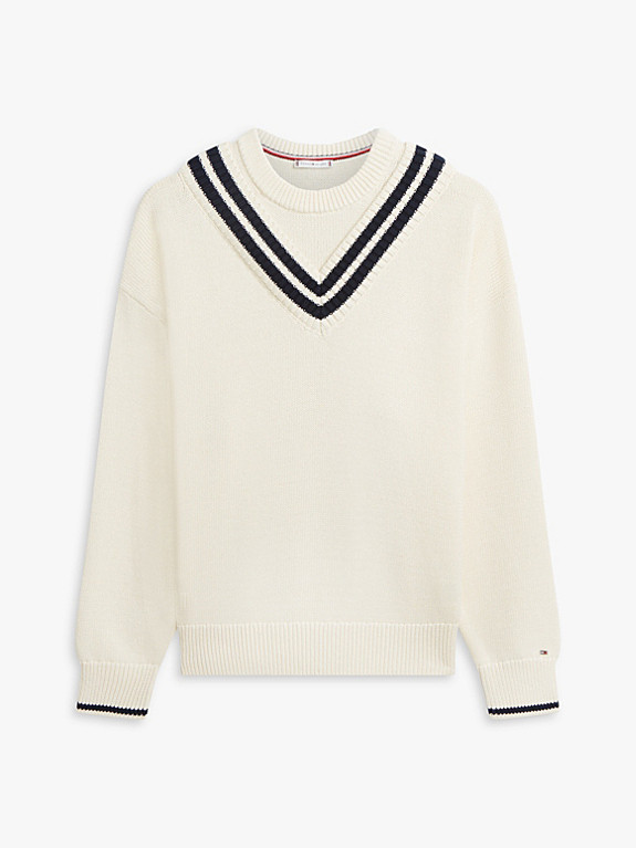 Double Layered Crew Neck Relaxed Cricket Jumper | Tommy Hilfiger UK
