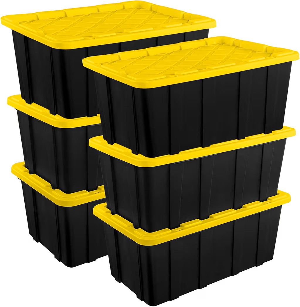 Sterilite 6-Pack Industrial Tote, Plastic Storage Container Bins with Lids, 27 Gallon - Heavy-Dut... | Amazon (US)