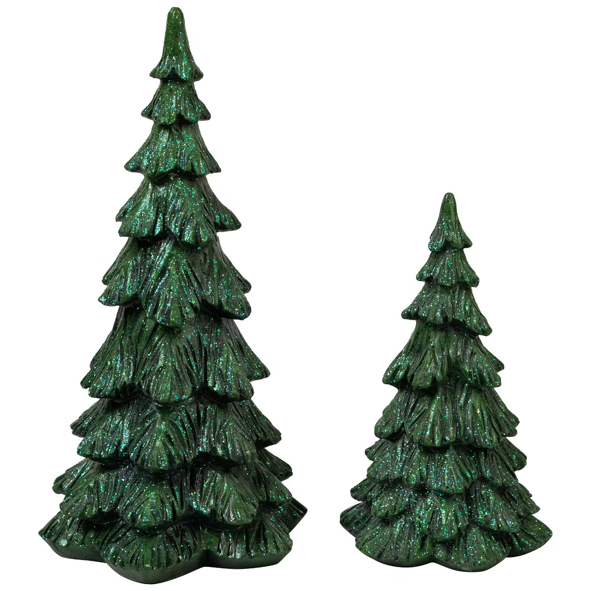 Northlight Carved Glittery Trees Christmas Decorations - Set of 2 - Green | Target
