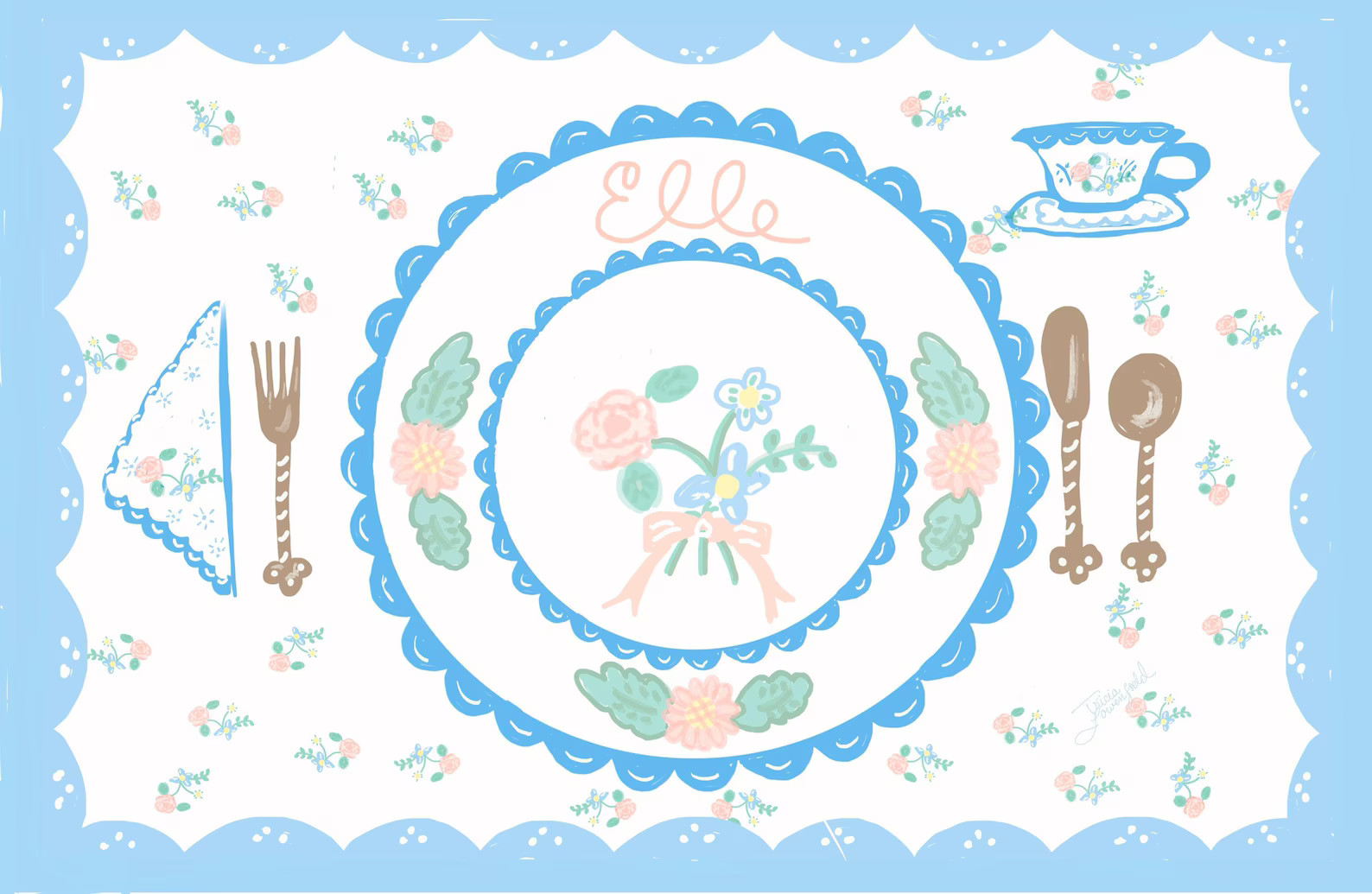 Laminated Placemat Pastel Tiny Roses - Etsy | Etsy (US)