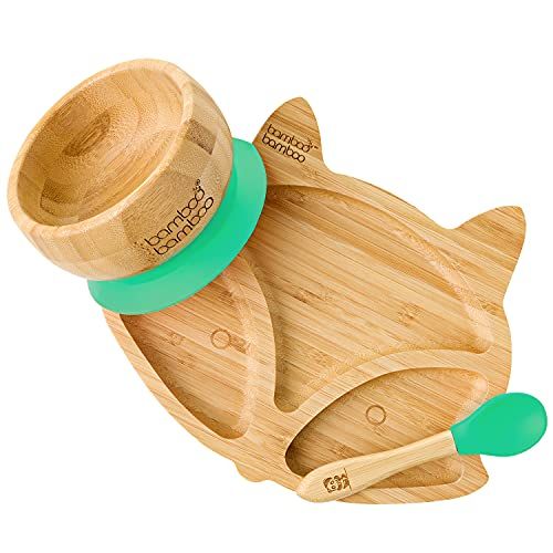 Bamboo Baby Bowl and Plate with Suction - Kids and Toddler Suction Cup Plate for Babies, Non-toxic A | Amazon (US)