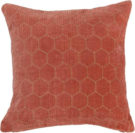 Creative Co-Op Cotton Velvet Hex Shaped Gold Metallic Embroidery Pillow, 16" L x 16" W x 2" H, Pi... | Amazon (US)