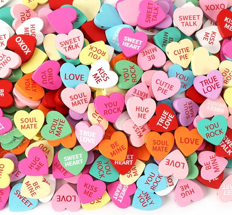 UPINS 300Pcs Conversation Heart Beads,Valentine's Day Wooden Heart Beads for Bracelets Garland Or... | Amazon (US)
