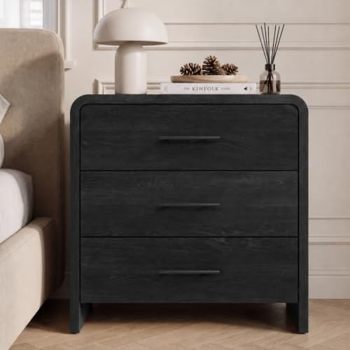 Fatmok Night Stand, 31.5'' Wide Wooden Bedside Table with 3-Drawer, Modern Curved Profile Design ... | Amazon (US)