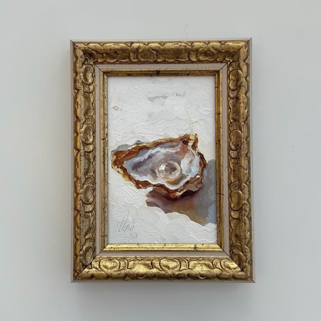 Oyster Pearl in Shell Painting Oyster Art Small Framed Oil Painting 4x6 Unique Gift for Her - Ets... | Etsy (US)