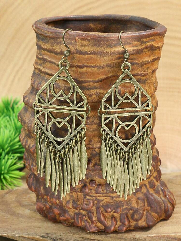 1pair Figure Graphic Zinc Alloy Hollow Out Geometric Decor Metal Tassel Drop Earrings For Women F... | SHEIN