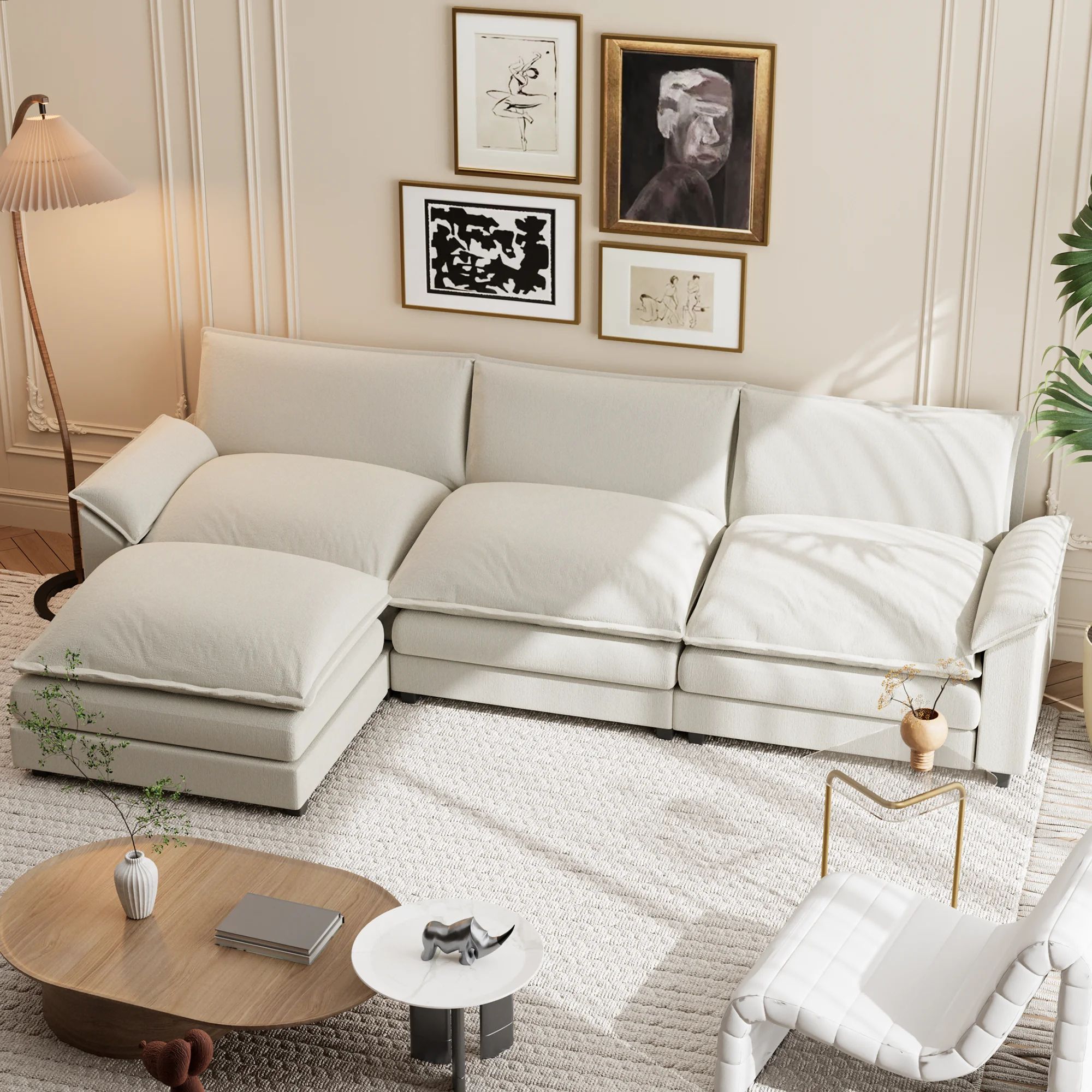 Homall Sectional Sofa 3-seat L-shaped Sofa with reversible toffee chair Movable Footrest Sofa,Whi... | Walmart (US)